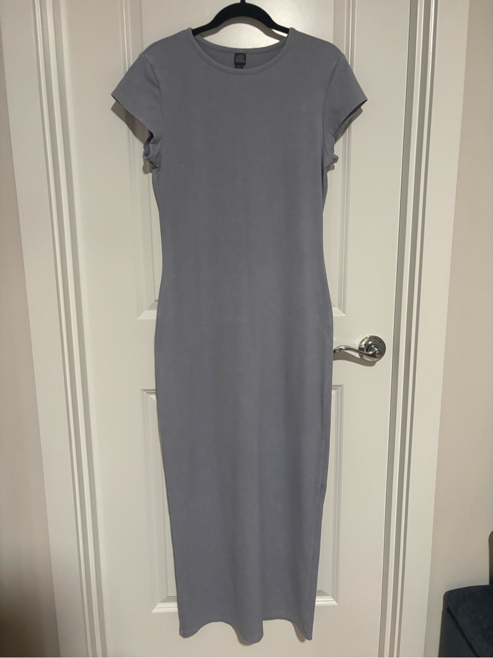 wild fable Muted Blue Ribbed Short Sleeve Maxi Dress w/ Back Slit